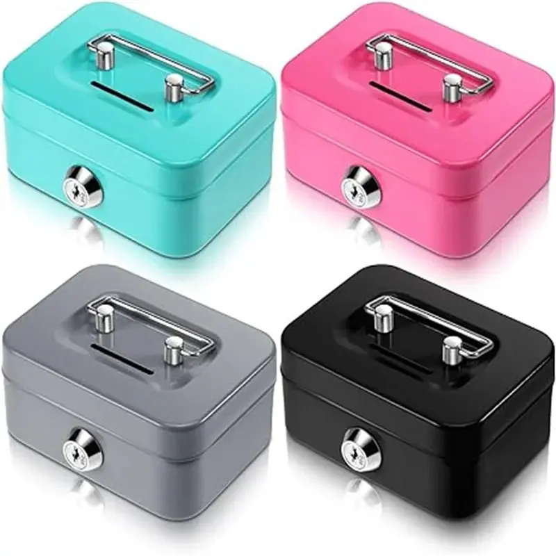 Portable Mini Small Money Safe Box Secure with Lock Keys Slot Organizer Metal Steel Coin Cash Bank Without Tray Adults and Kids