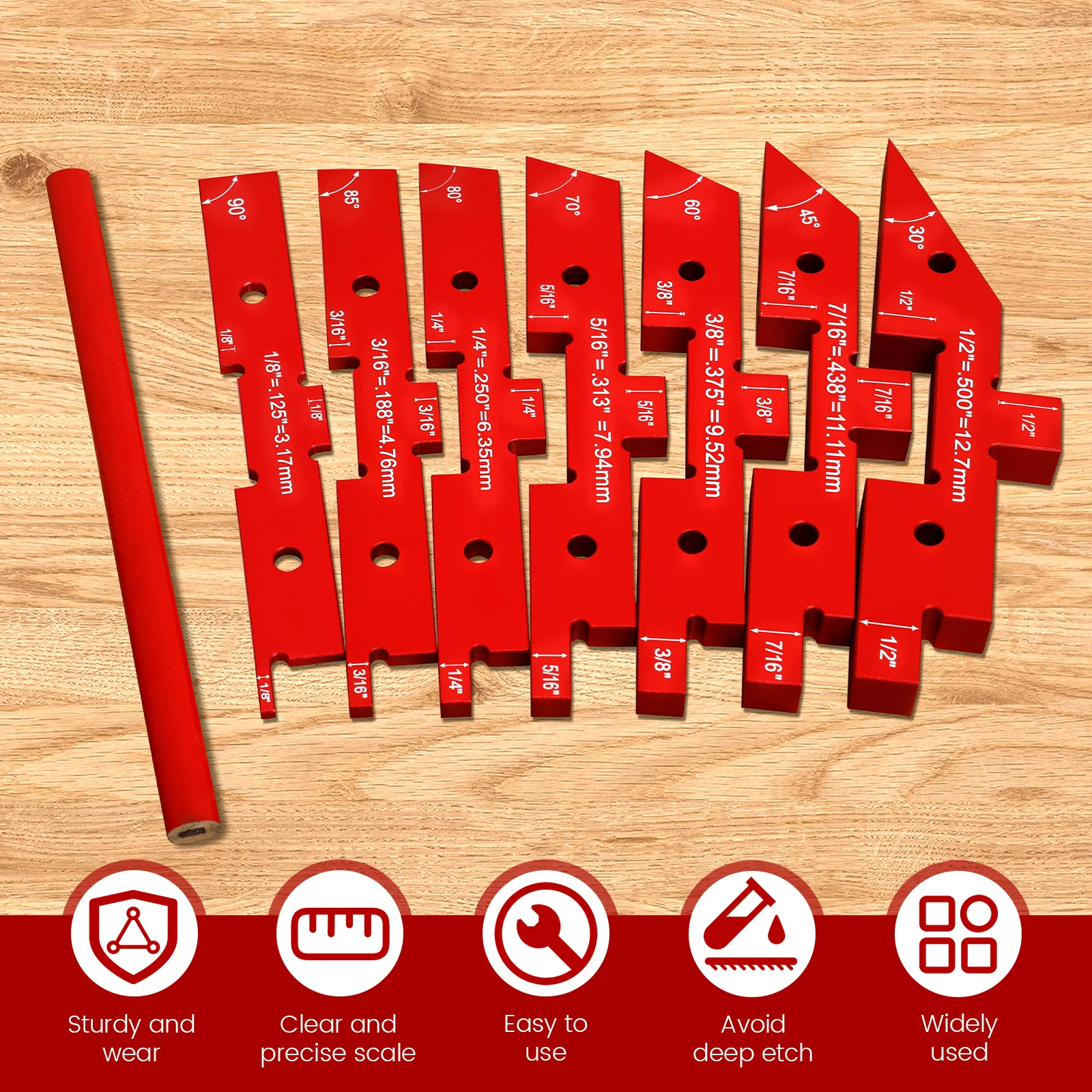 7 Buah Blok Pengaturan Meja Router Set Pengukur Tinggi Blok Pengaturan Kayu Aloi Aluminium dengan Label Terukir untuk Pertukangan