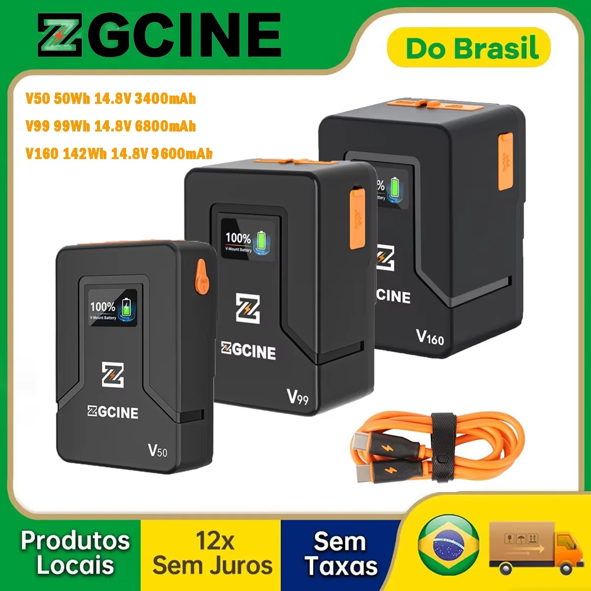 【DO BRASIL】ZGCINE V99 V50 V160 V Mount Battery PD Fast Charger D-TAP USB-A Dual USB-C Port For BMPCC 6K Pro Canon R5C Sony FX3