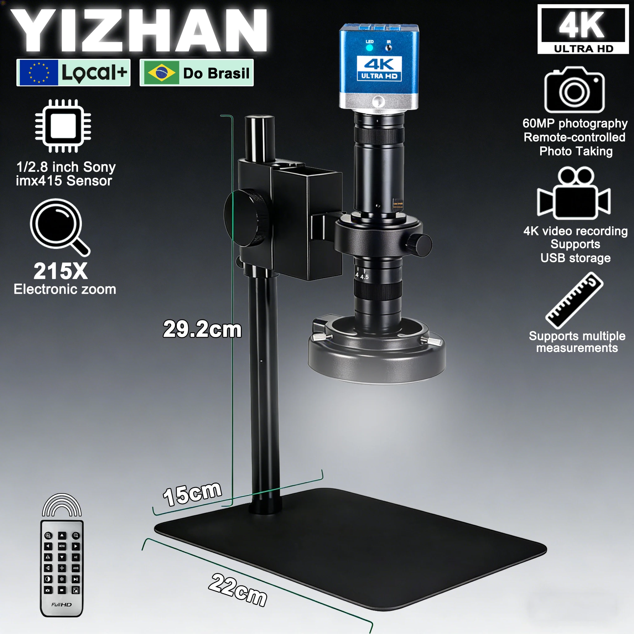 YIZHAN 4K Digital Electronic Microscope For Soldering, IMX415 Sensor CMOS Camera, 60MP Photo, 215X Zoom Measurement Microscope