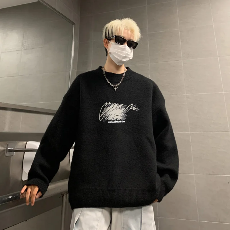 เสื้อสเวตเตอร์ผู้ชายไซส์ใหญ่ สไตล์ลำลอง ลายพิมพ์แฟชั่น สำหรับฤดูใบไม้ร่วง สีขาว ถักนิตติ้ง ไซส์ 5XL เสื้อผ้าผู้ชาย