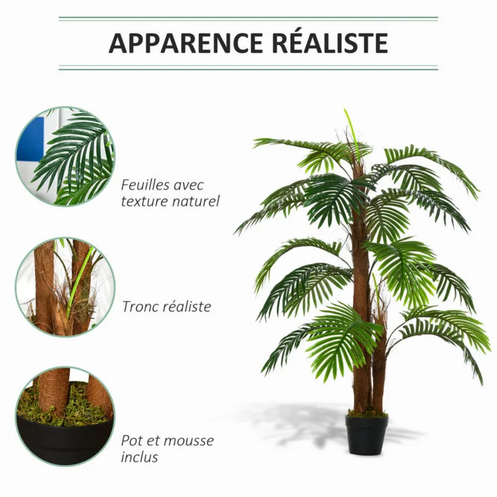Palmera Artificial de 1,2 m de Altura, Árbol Artificial con Tronco, Ramas, Lichenas y Hojas, Gran Realismo, Maceta Incluida