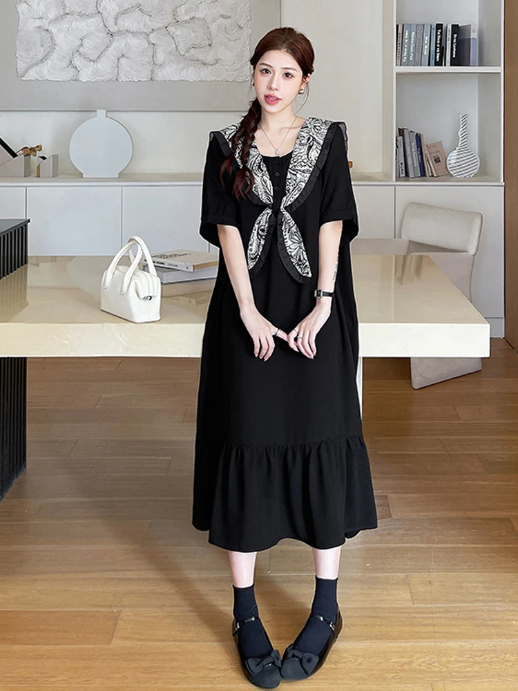 NYFS 2025 Summer New Cool and not wrinkle Women Dress Vestidos Robe Elbise Loose Plus Size Patchwork Short Sleeve Long Dresses #2