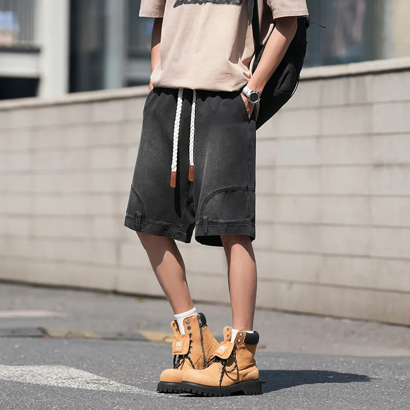 Shorts jeans masculinos de tamanho extra grande, tamanho grande, cintura elástica, comprimento do joelho, verão, shorts soltos, plus size 8xl 7xl 6xl