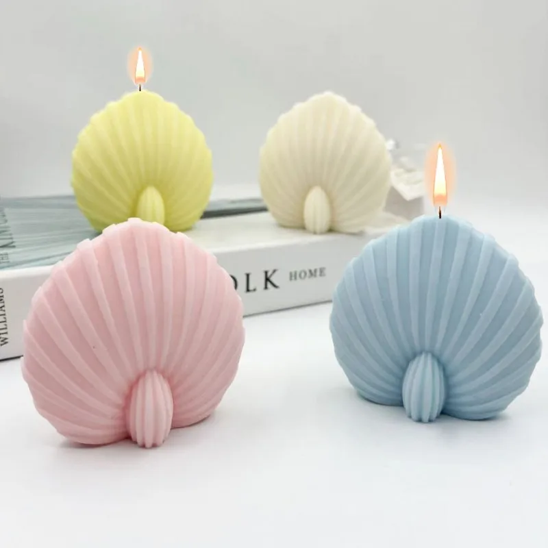 

3D Seashell Candle Silicone Mold DIY Fan-shaped Striped Shell Soap Gypsum Plaster Crafting Making Mould Table Home Decor Gifts