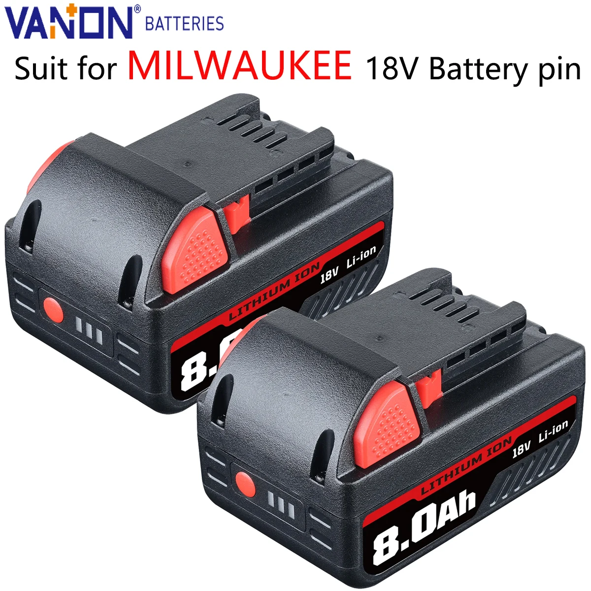 

Vanon 2 упаковки, 8,0 Ач, 18 В, литиевая батарея M18, замена для Milwaukee 48-11-1815, 48-11-1850, 48-11-1860, аккумуляторный электроинструмент Barrtey Pin