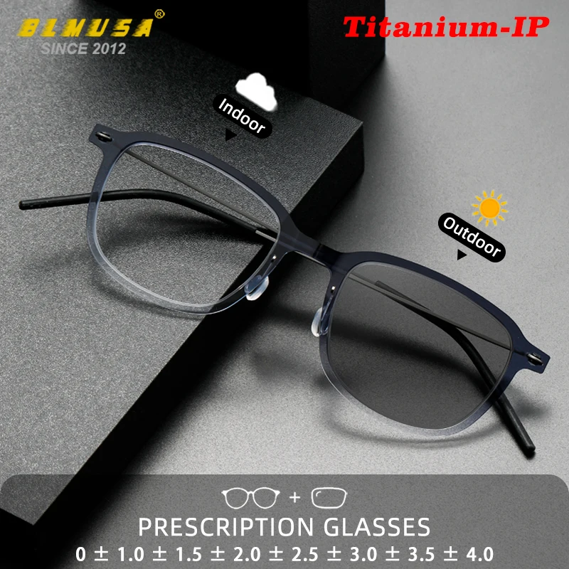 BLMUSA Men Women Gradient Retro Photochromic Reading Glasses Ultralight Titanium Anti Blue Ray Myopia Eyewear Can Customization