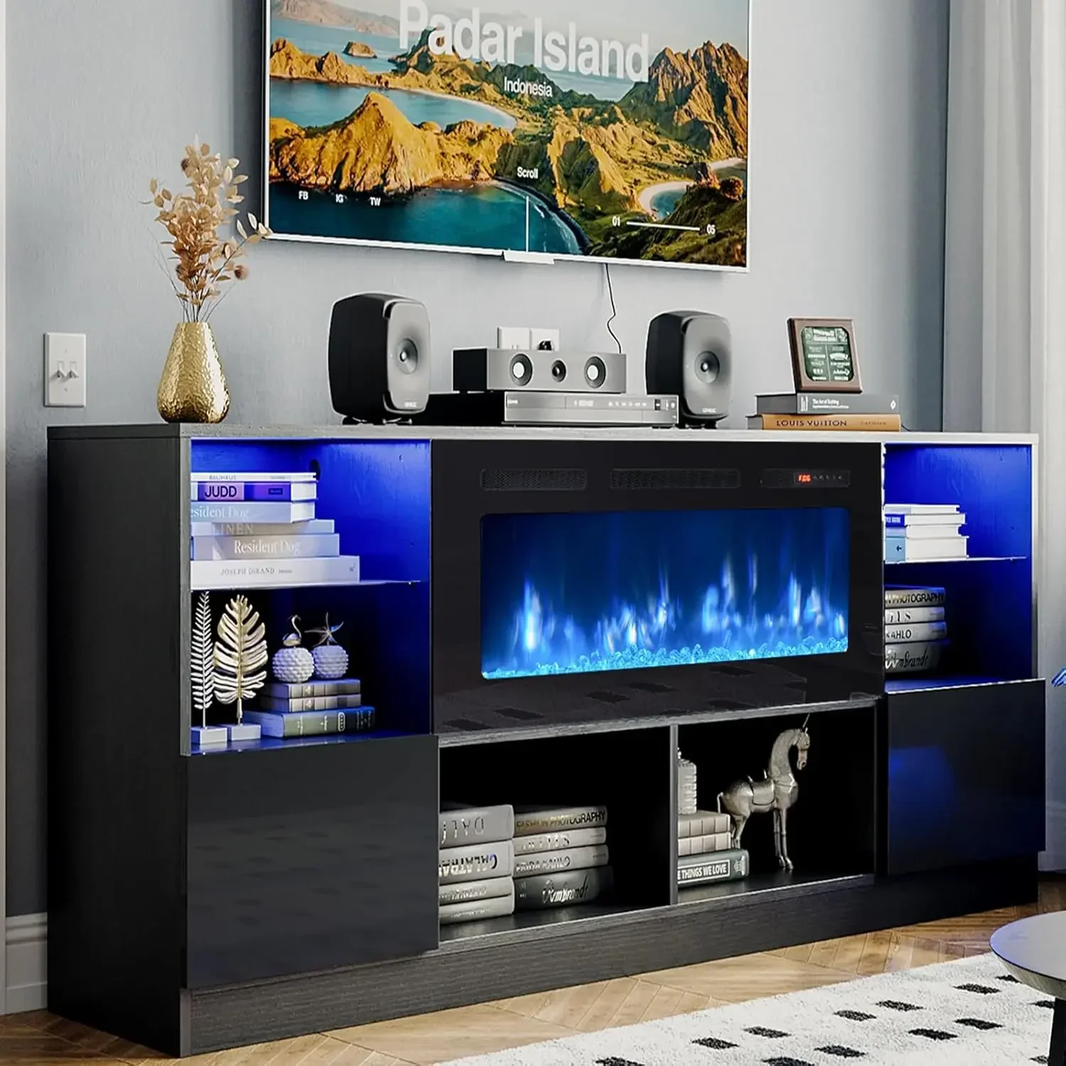 Oneinmil Fireplace TV Stand 36” Electric Fireplace 70” TV Console Stand for TVs Up To 80