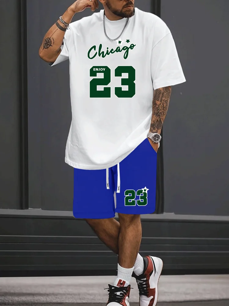 Men NO.23 Printed Set 2 Piece Set Men T-Shirt Shorts Pants Suit Casual Short Tracksuit  Vintage Outfit Sportswear Male Clothing