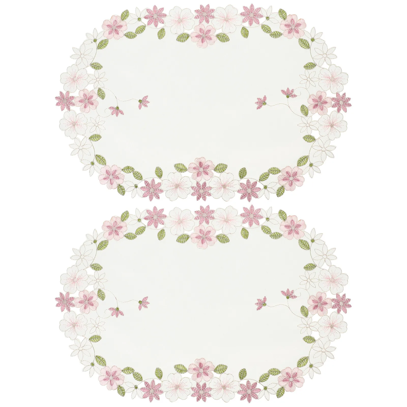 2Pcs European Rustic Embroidered Tablecloth and Placemats Set Hollow Design Protects Surfaces for Dining Weddings Family