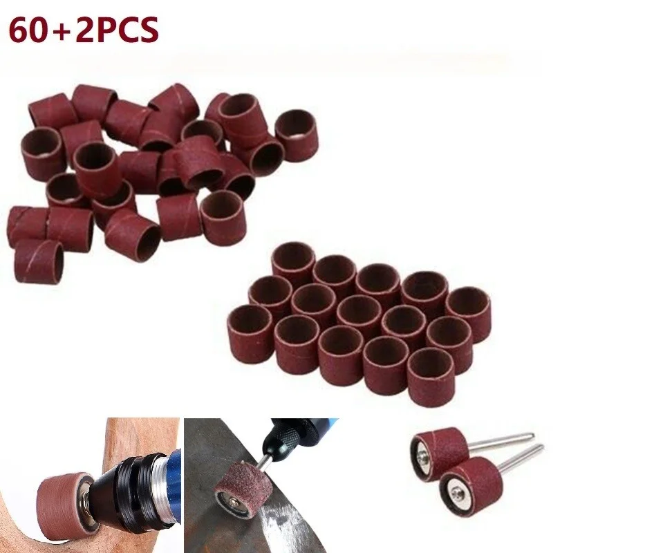60pcs 150-Grit Sanding Belts with 2 Rubber Mandrels for Belt Sander Devices Used in Fine Finishing and Material Removal Work