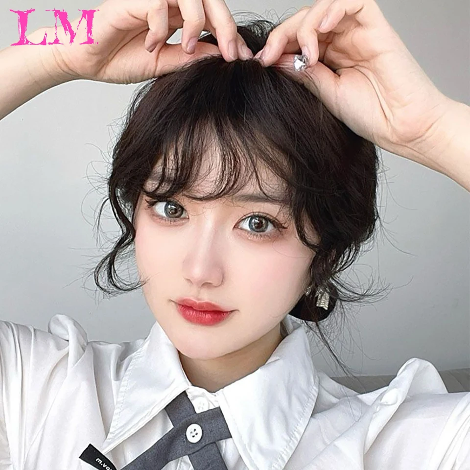 LM Synthetic Clip In Air Bangs Fake Fringes Natural Curly Hair Bang Accessories For Girls Invisible Natural