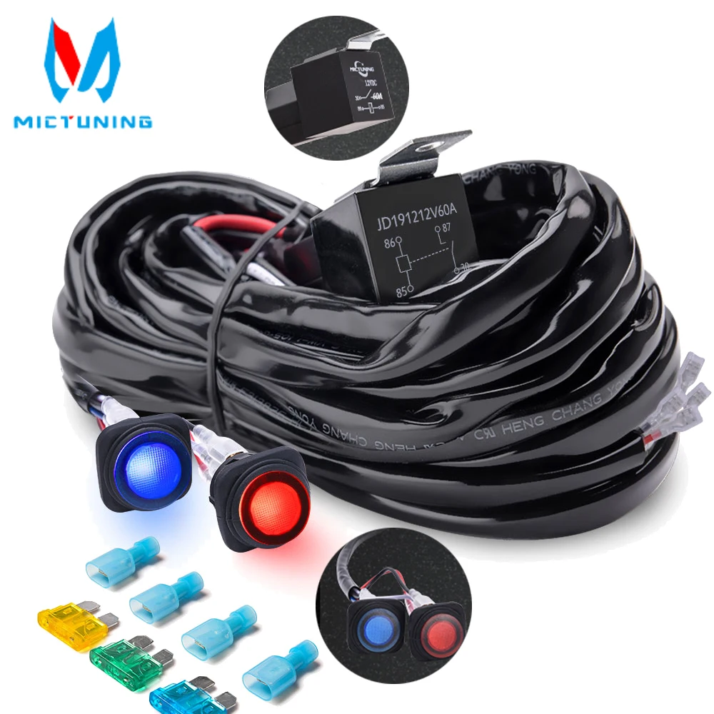 

MICTUNING 2ft Dual Waterproof Switches Wiring Harness Kit, 60A Relay Fuse for Backlight LED Light Bars For Motorcycle Off-Road