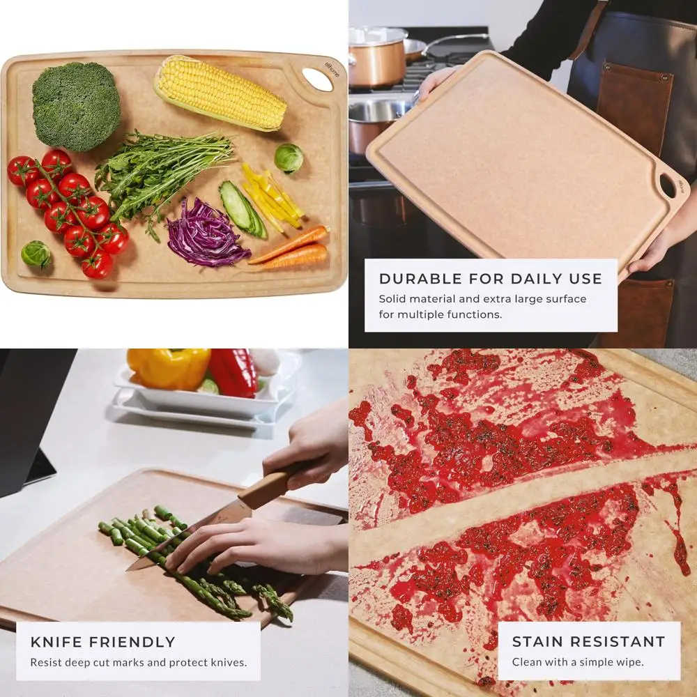 

Eco-Friendly Large Wood Fiber Composite Kitchen Cutting Board, Dishwasher Safe, with Juice Grooves for Easy Food Preparation