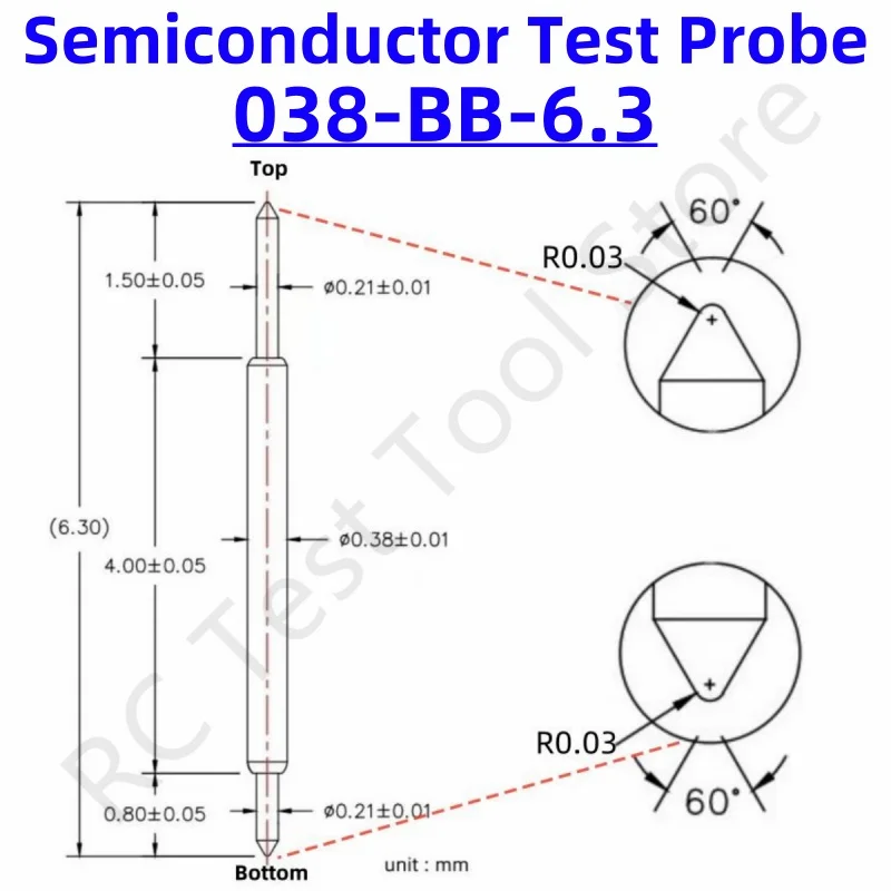 

100pcs Double-ended Test Needle Test Probe BGA Semiconductor Probe 038-BB-6.30 Two-ended Telescopic Spring Test Pin 6.3 Pogo Pin