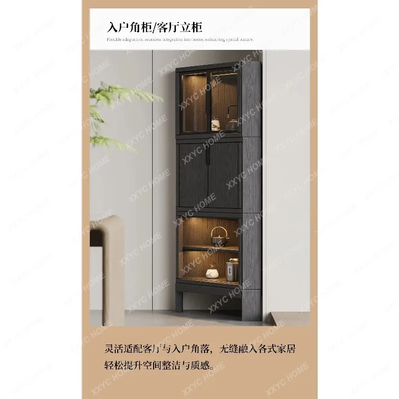 XXSolid wood corner rack triangular cabinet living room corner cabinet bedroom multifunctional corner storage cabinet