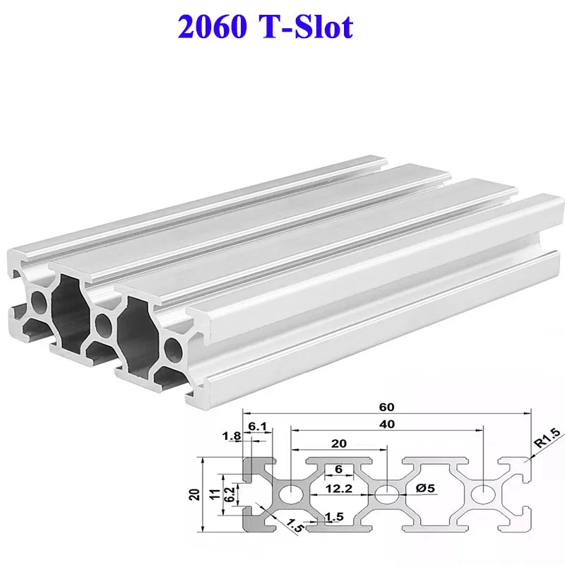 

1PC 2060 T-Slot Aluminum Profile 20x60 Extrusion European Standard Silve Anodized 100-1000mm Linear Rail for CNC 3D Printer
