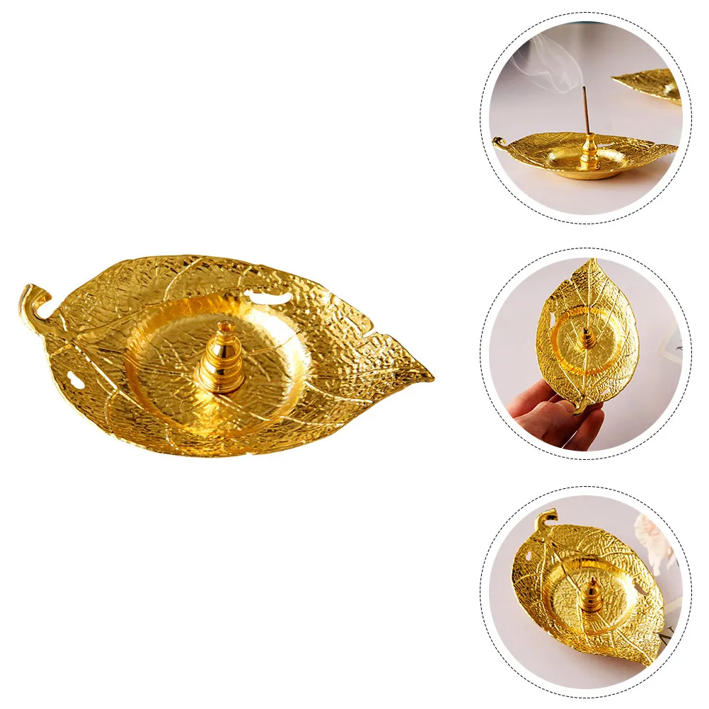 Golden Leaf Incense Burner Tray High Quality Metal Texture Decoration for Home Yoga Meditation Aromatherapy Desk Display Middle