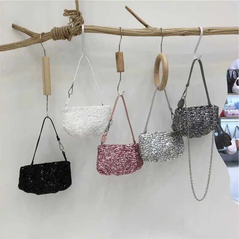 

Shining Sequin Mini Shoulder Bags for Women High-Grade Solid Color Lady Party Underarm Bag Trend Female Handbags