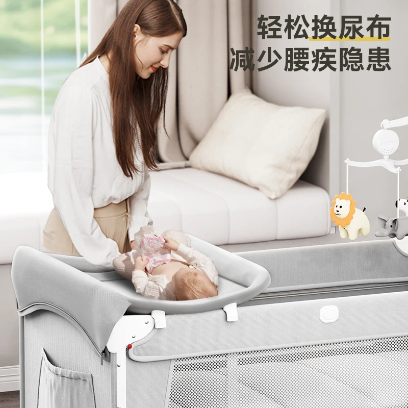 Crib Foldable Mobile Splicing Queen Bed Newborn Diaper Table Baby Cradle Bed Gift