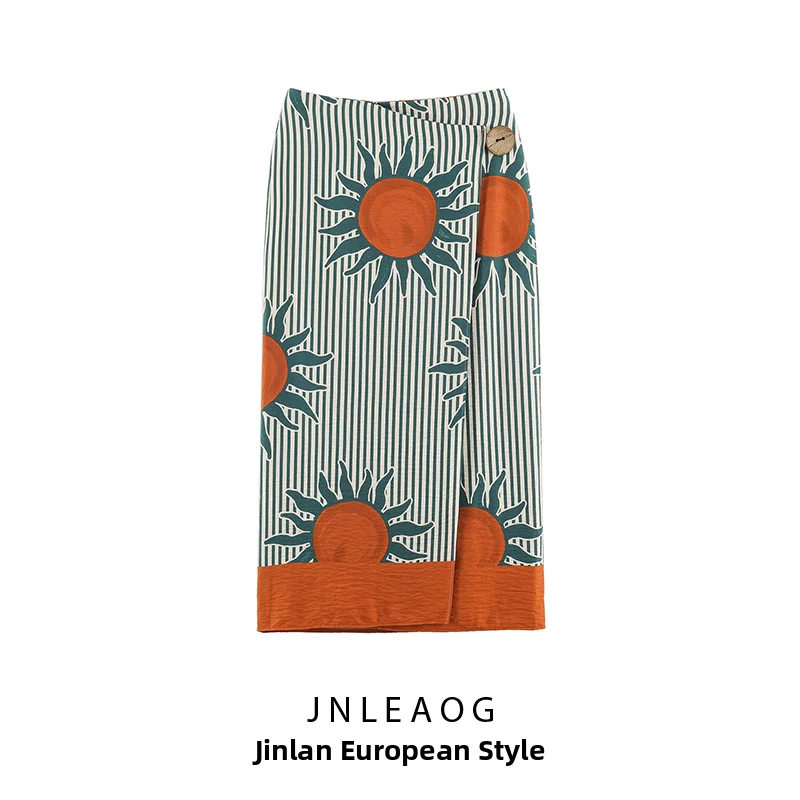 JNLEAOG Fashionable Midi Skirt Women's Autumn New Style Elegant Design Polyester Casual Standard Fit A-Line Skirt