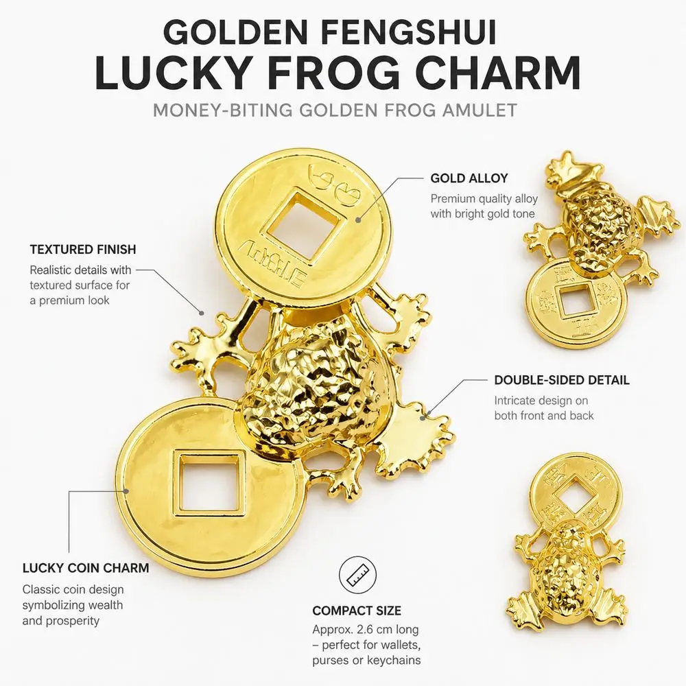 5PCS Alloy Fengshui Toad Figurine Wallet Charm DIY Embellishments Money Toad Ornament Biting Golden Frog Amule Mini