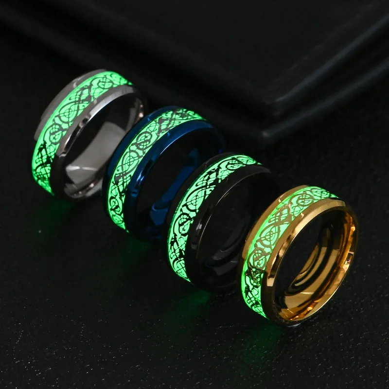 Stainless Steel Dragon Luminous Ring Glowing In Dark Couple Rings Engagement Bright Jewelry For Men Women Wholesale Accessories