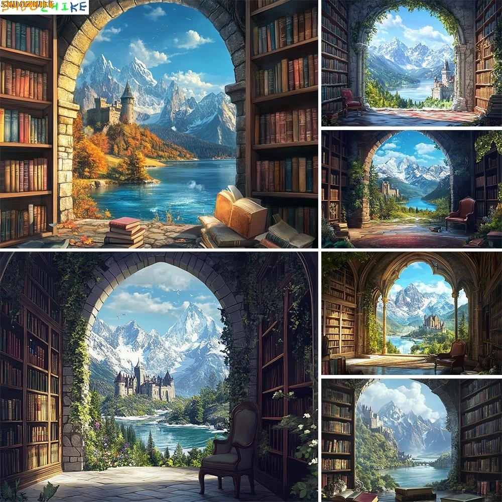 

Magic Bookshelf Library Living Room Wall Hanging Decoration Items Aesthetic Dorm Home Decor Wall Art Background Cloth