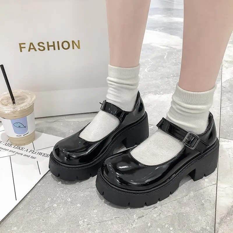 Japanese Spring/Summer Jk Uniform Lolita Shoe Platform Student Mary Jane High Heel Vintage English Style Women Leather Shoes