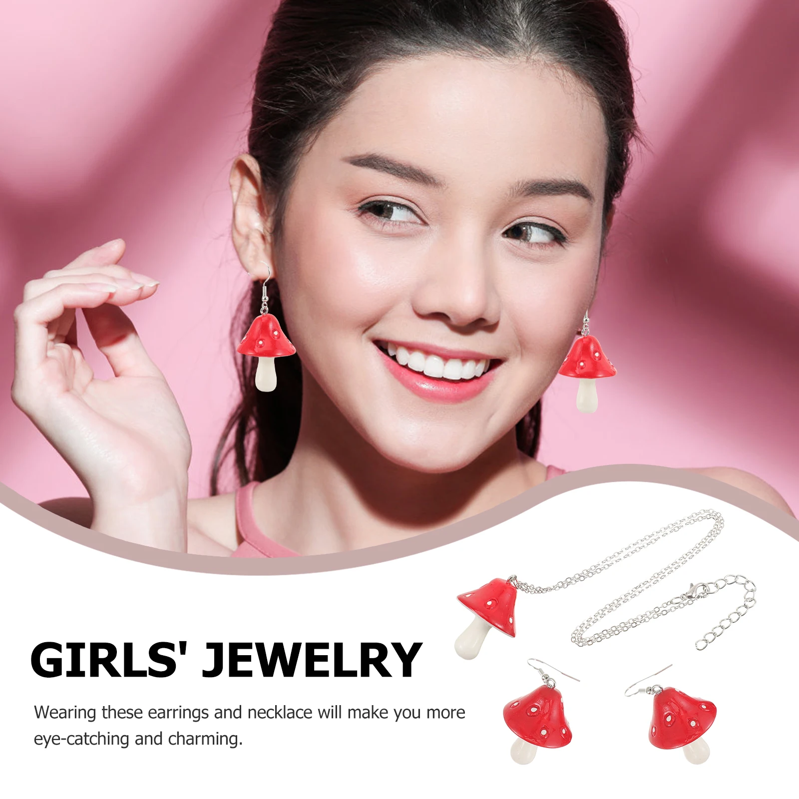

1 set Creative Mushroom Earrings Necklace Set Women'S Lightweight Pendant Ear Dangle Jewelry Gift For Wedding Valentine'S Day