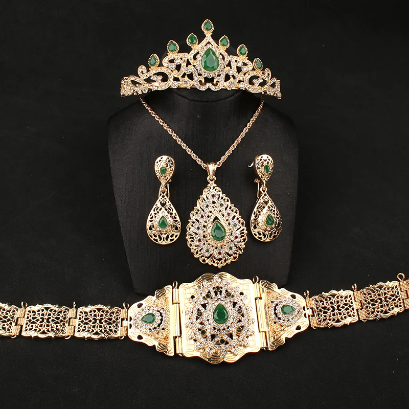 Arabian Wedding Jewelry Set Robe Dress Belt Earrings Necklace Moroccan Metal Waist Chain Wedding Bridal Crown Head Chain