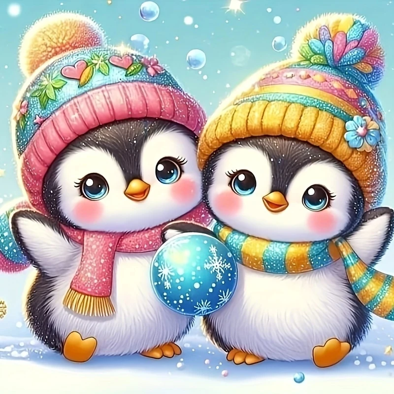 Diamond Painting Set, Penguin Friend Pattern, Round Diamond Full Diamond Art, Multiple Specifications to Choose From, Frameless