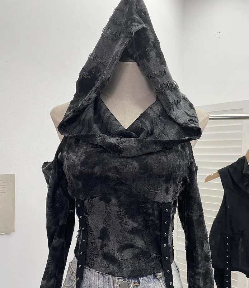 

Винтажная летняя новая стильная женская футболка с капюшоном Y2K, трендовая короткая женская футболка без бретелек с длинными рукавами, индивидуальные футболки, тонкие