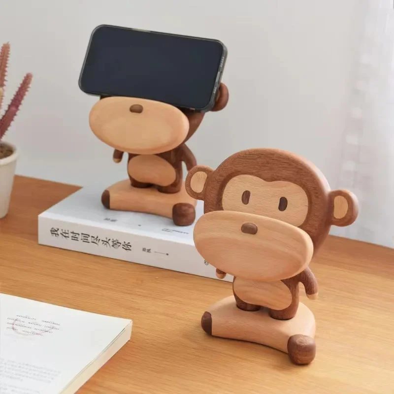 Monkey BUNANA-Universal Portable Solid Wood Cell Phone Racks,Desk Stand Holder for Mobile Phone,Home Accessories,Creative Gift