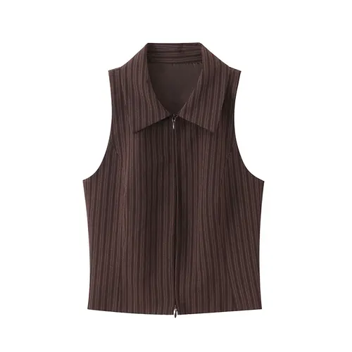 Imagen 2 del producto NLZGMSJ 2026 Trajes Casuales Elegantes a Rayas para Mujer, Primavera, Chaleco Corto sin Mangas, Pantalones de Pierna Ancha de Cintura Alta, Trajes de Moda