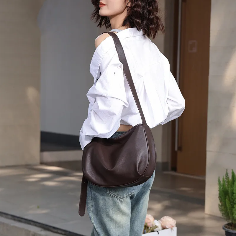 Genuine Leather Crossbody Bags Handbags For Women 2024 New Casual Tote Female Designer Purses Solid Color Shoulder Messenger Bag