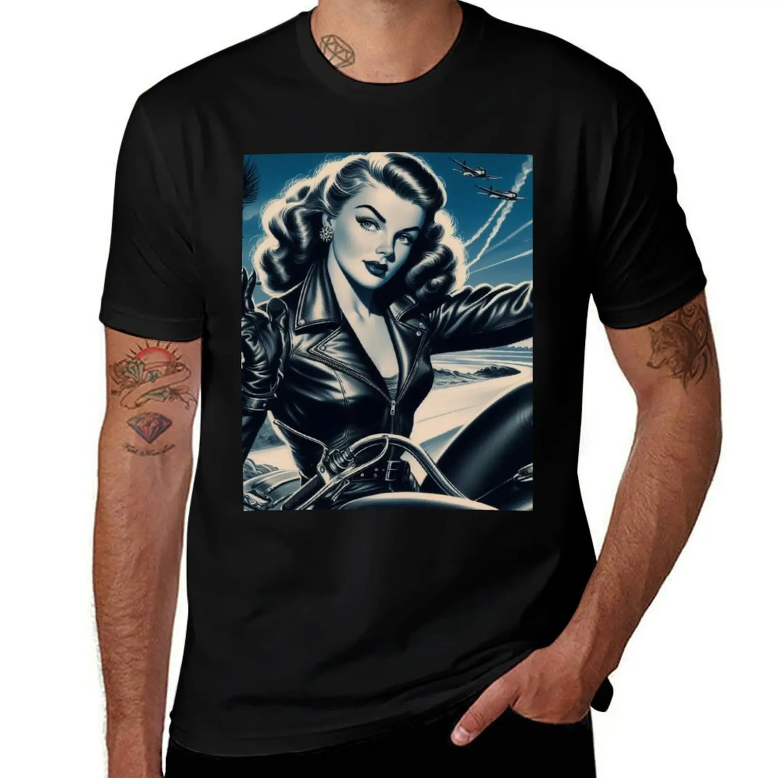 

Vintage Motorcycle Pin-Up T-Shirt t shirt men 100% cotton luxury brand t shirts for man slim fit