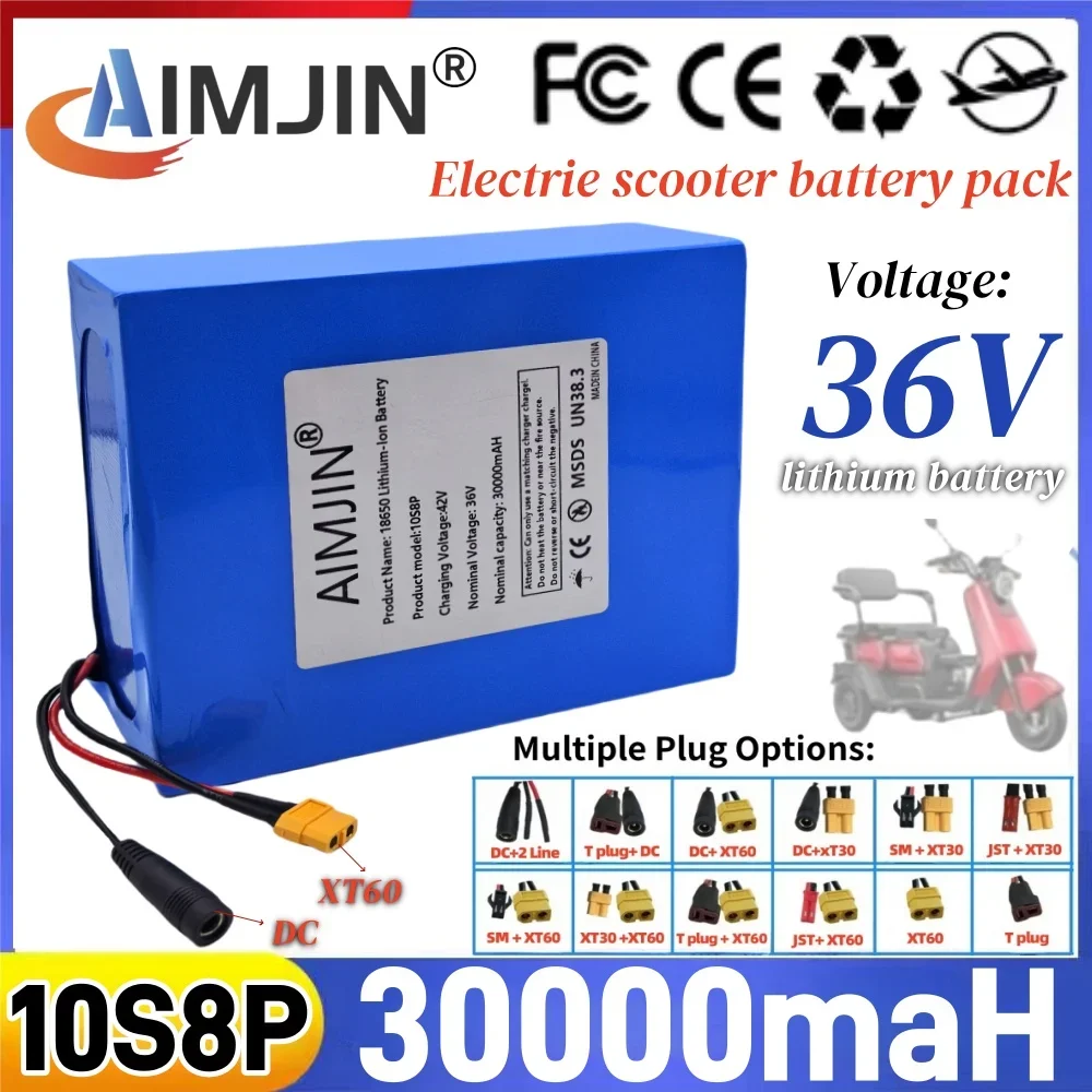 

100% New 36V 30Ah 18650 10S8P A-class lithium battery pack, 1500W high-power built-in BMS, suitable for various energy storage b