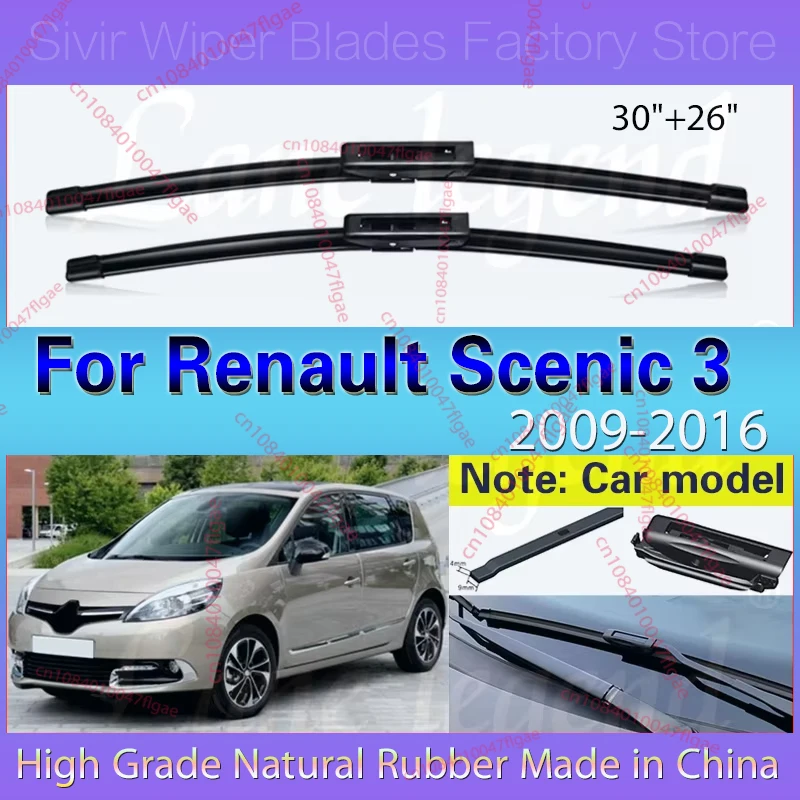 

2PCS For Renault Scenic 3 2009 - 2016 30"+26" Front Wiper Blades Rubber Windshield Windscreen Window Car Rain Brush High Quality