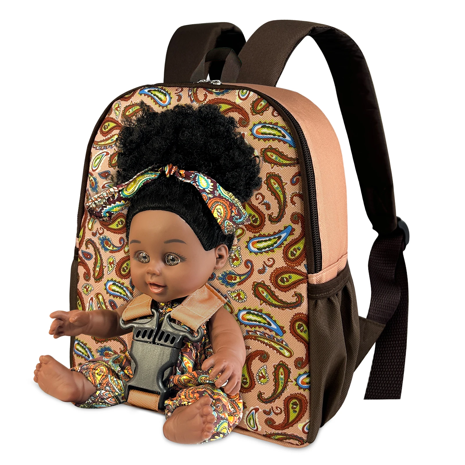 Black Baby Doll in Take Along Backpack Carrier 10in American African Girl Doll for Toddlers and Kids Backpack for Doll Storage