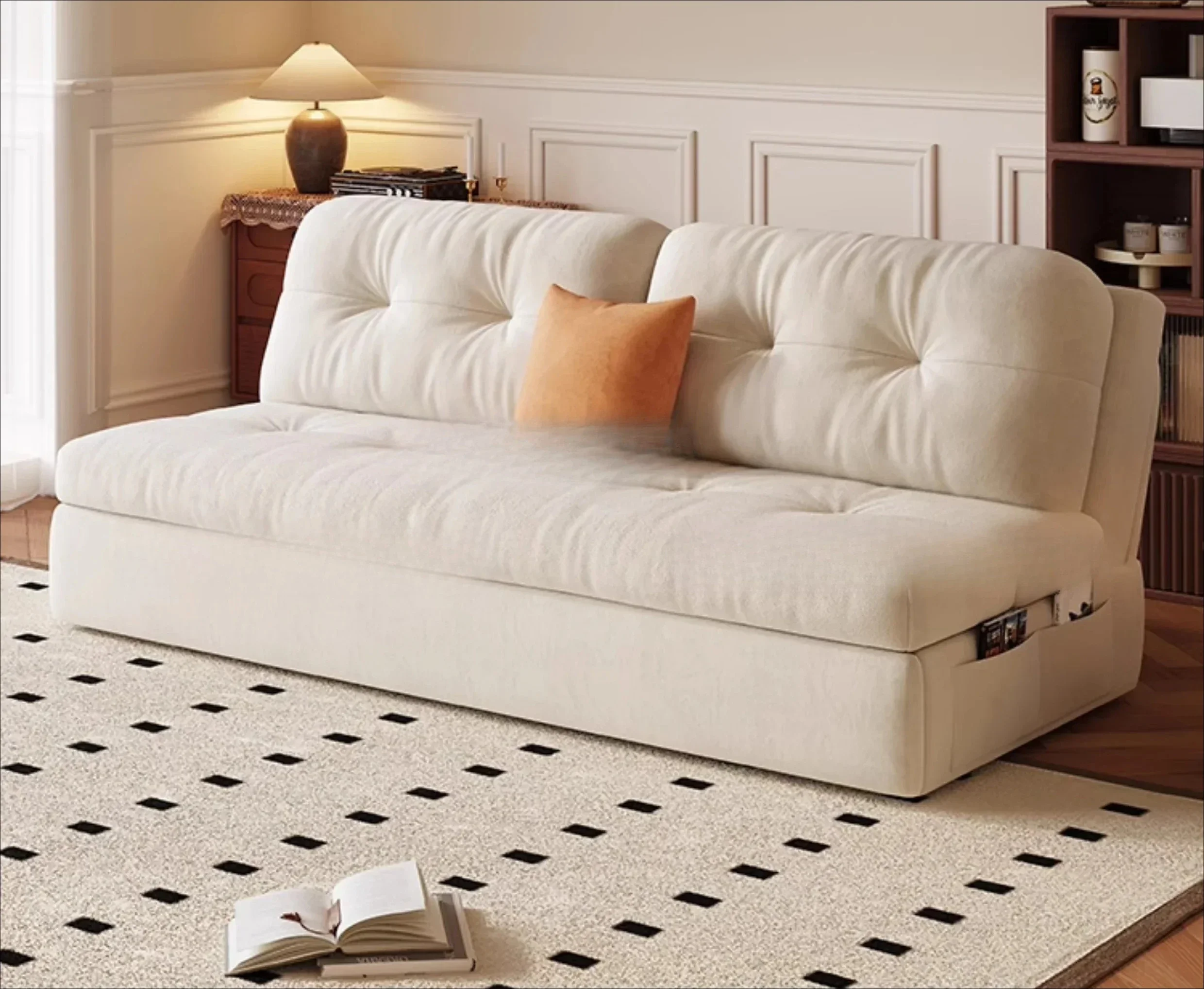 Y French retro cream wind folding sofa bed dual-purpose household small apartment multi-functional fabric sofa
