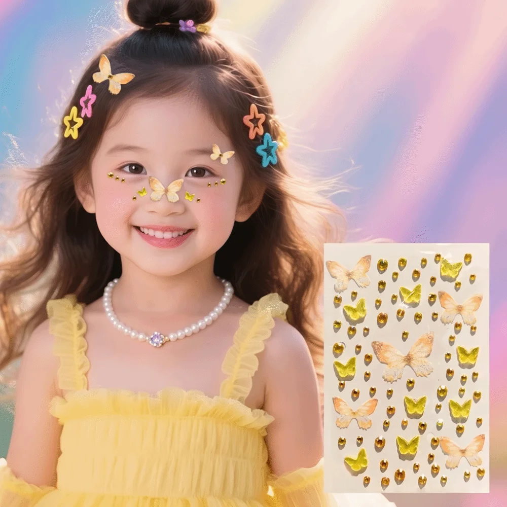 Self-adhesive Butterfly Face Stickers Resin Sparkly Butterfly Decals Rhinestone Elf Butterfly Rhinestone Stickers DIY Decoration