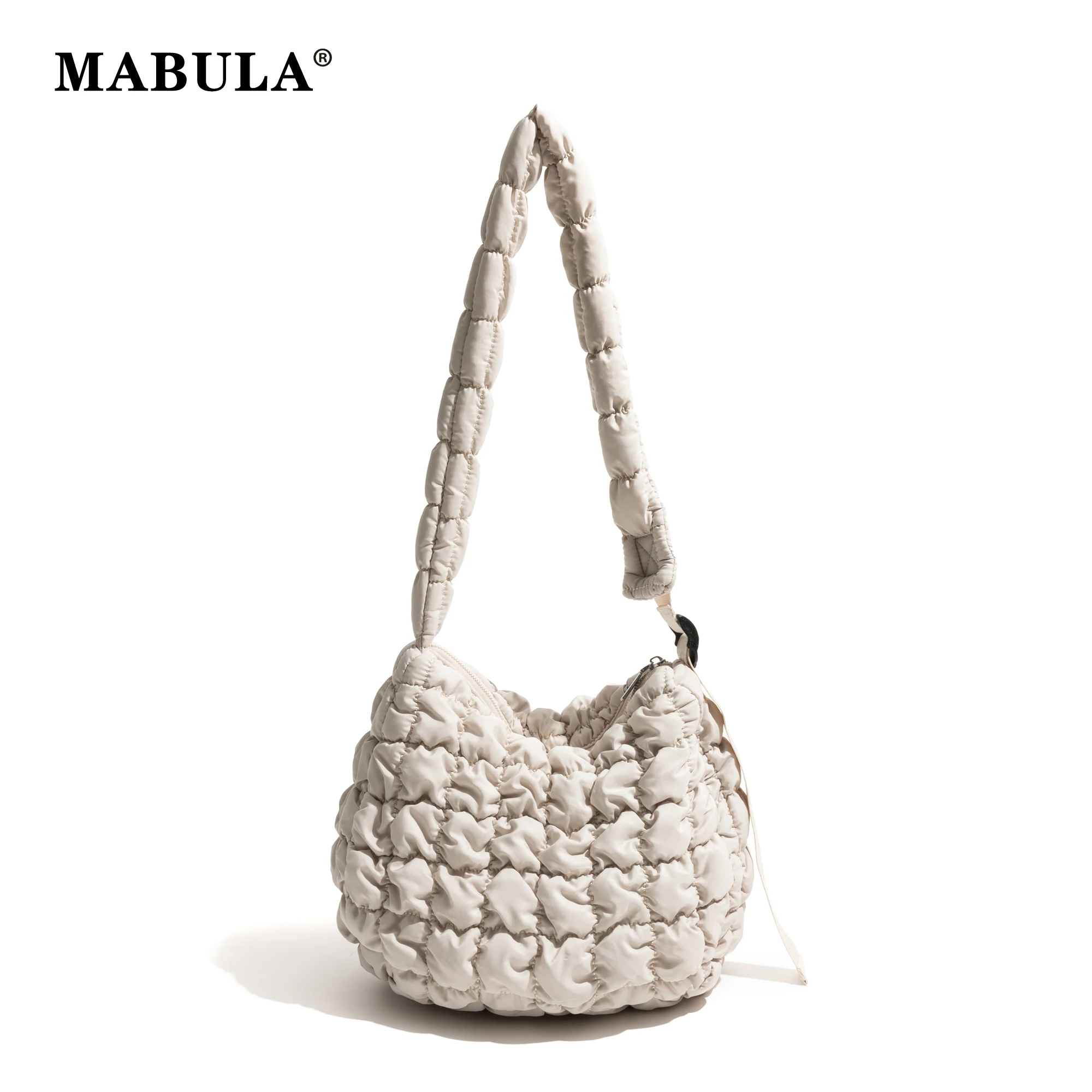 

MABULA Quilted Puffy Bubble Women Hobo Bag Korean Style Nylon Brand Luxury Lady Pleated Large Capacity Commuter Shopping Purse