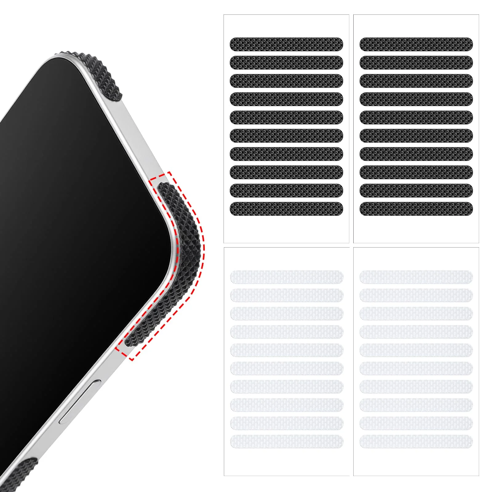 20 Pcs Cell Phone Grip Tape Strips Non Slip Side Sticker Adhesive Grippy Bumper Frame Stickers for Phone Case Tablet Frame