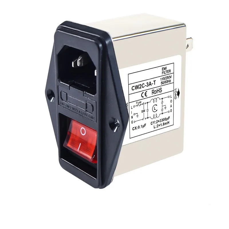 IEC Socket Type Power Filter CW2C-3A-T,CW2B-6A-T,CW2B-10A-T,CW2C-6A-T,CW2B-3A-T,CW2C-10A-T With Light Safety Switch