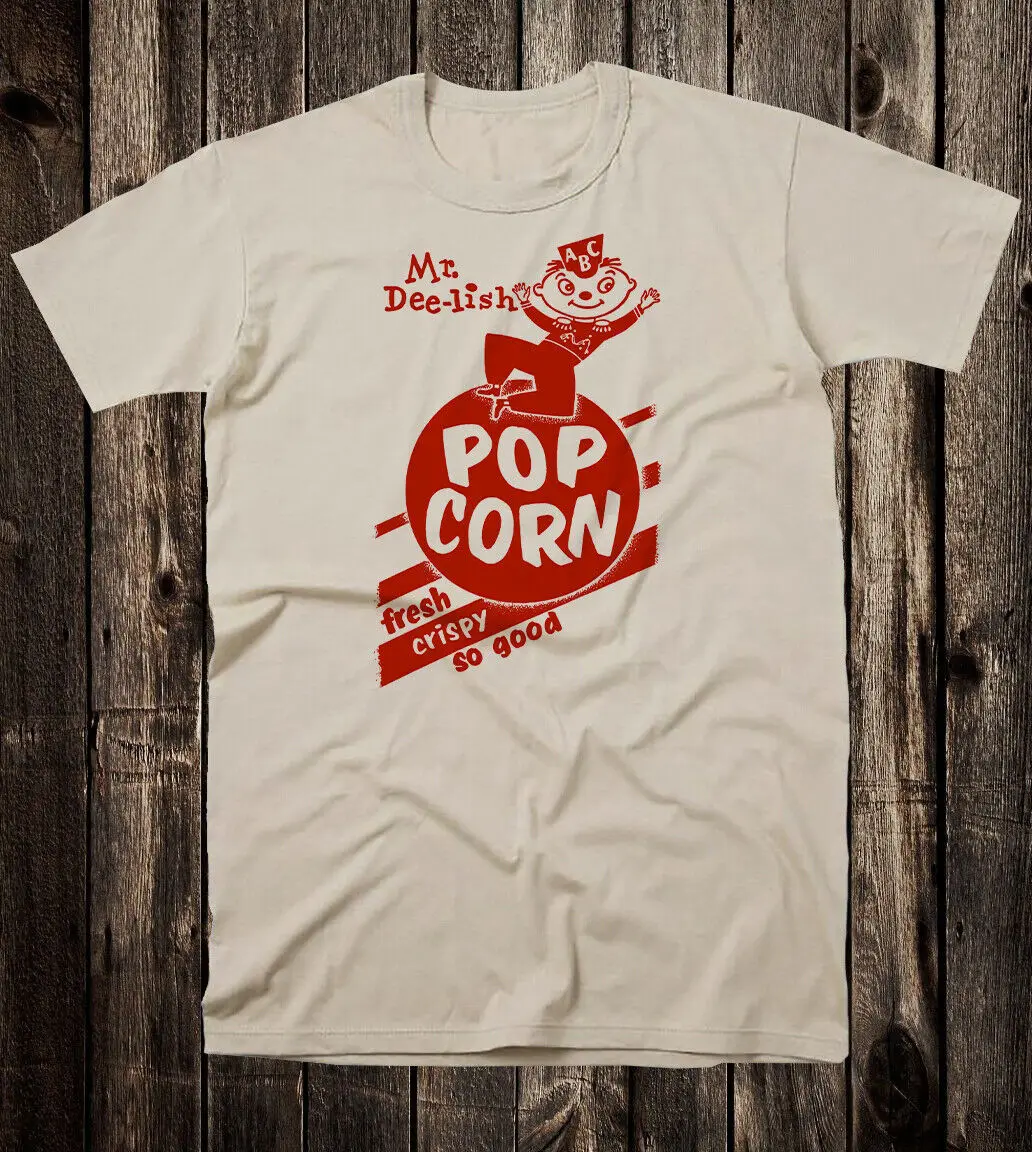 Retro Ad Art Tee T Shirt Vtg 100% Cotton Mr. Dee-Lish Popcorn