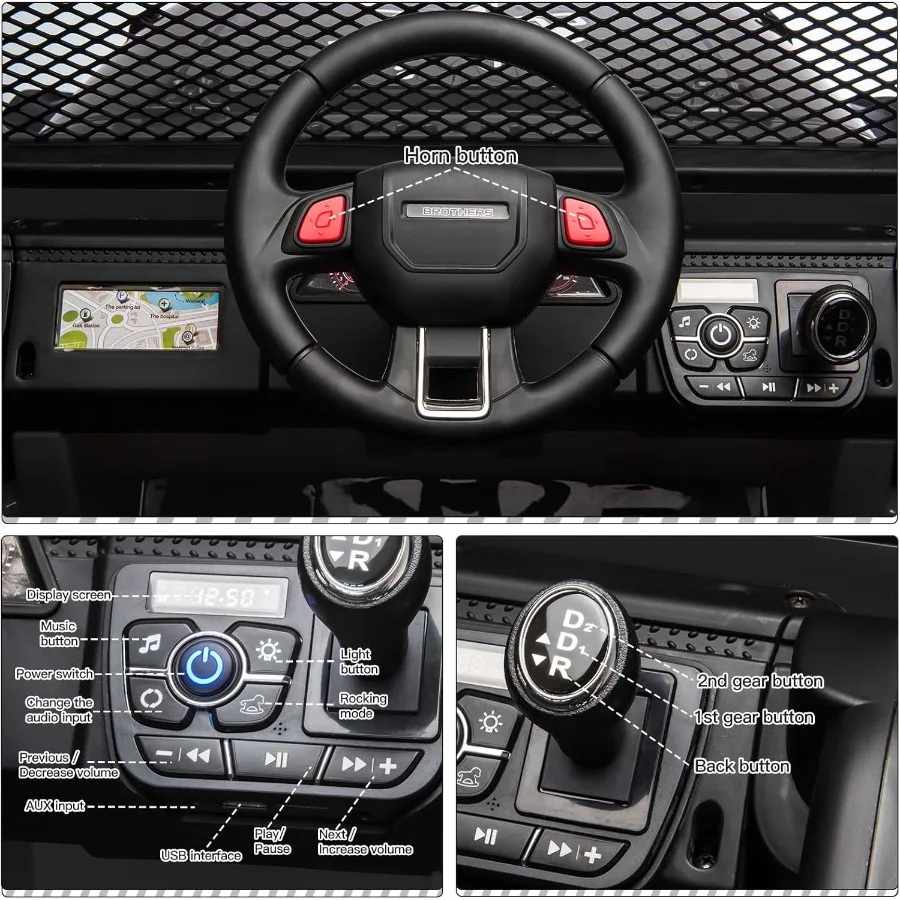 รถบรรทุกเด็กนั่งขับ 2 ที่นั่ง พร้อมรีโมท แบตเตอรี่ 12V รถยนต์ไฟฟ้าสำหรับเด็กผู้ชาย 3 ขวบขึ้นไป - ระบบกันสะเทือนแบบสปริง ไฟ LED ปลอดภัย