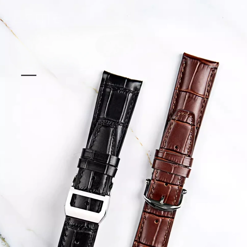 ل IWC بورتوفينو الخيزران الملمس الساعات 20 22 قسط الجلود واجهة مسطحة إبرة مشبك أزرق أسود براون سوار ساعة