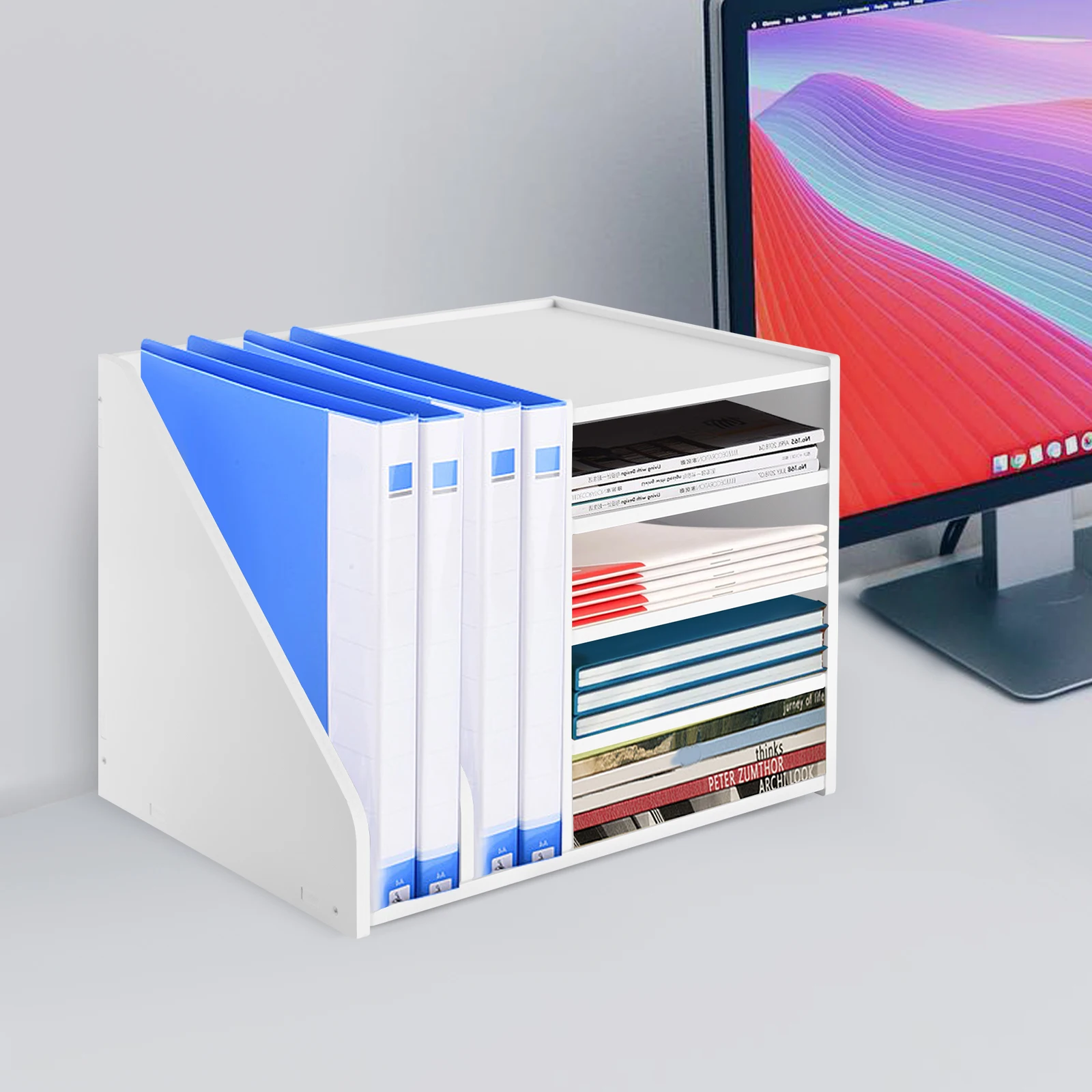 

Desktop File Holder Organizer, PVC White Desk File Organizer, Mail Sorter for File Folders, Desktop Book File Organi