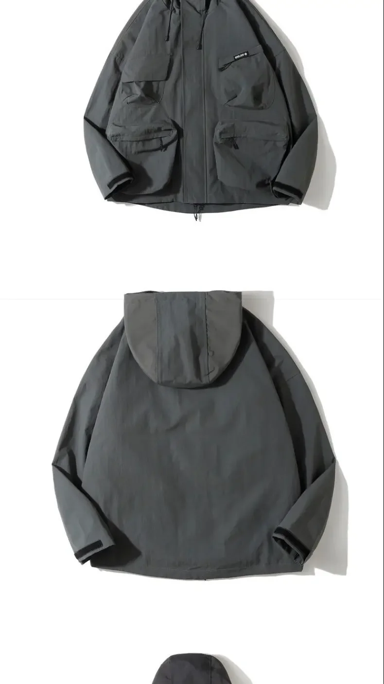 Kapuzen-Cargojacke mit mehreren Taschen, Unisex, im japanischen Harajuku-Stil, lässiger, winddichter Mantel für Frühling und Herbst, Outdoor-Oberteil für Paare. – Detail 8